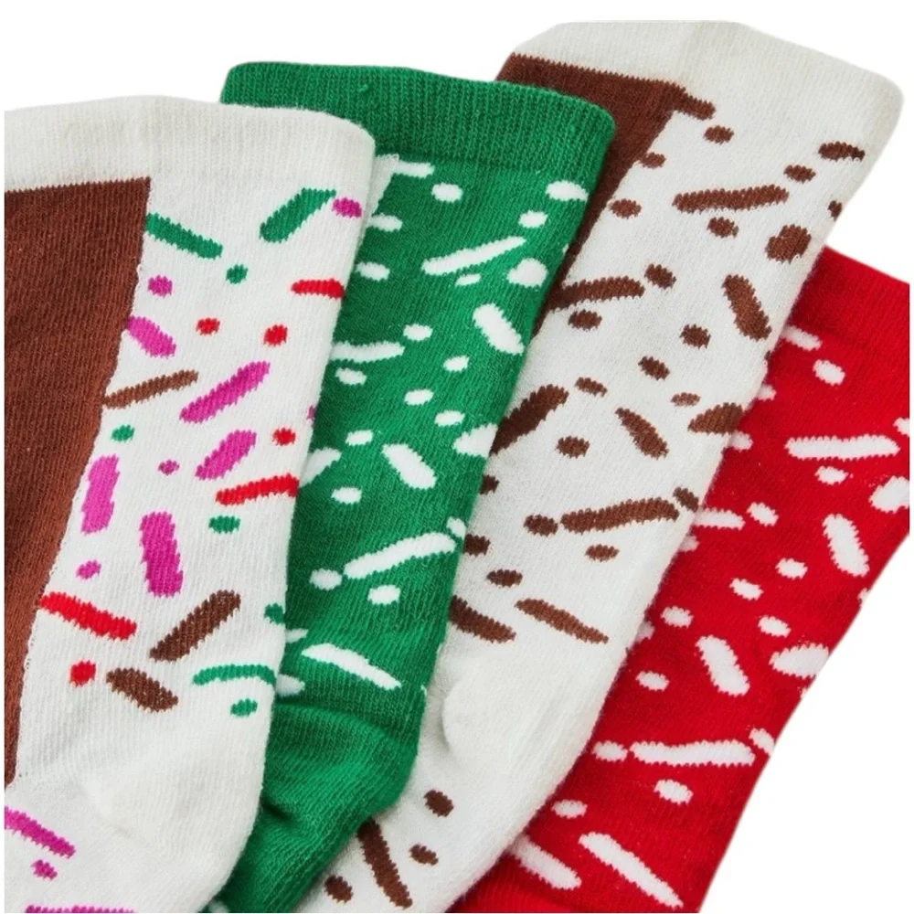 Kids Cupcake Christmas Crew Socks 4 Pack Ivory Red Green
